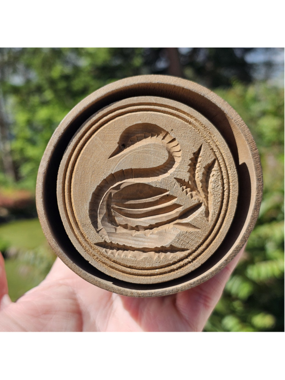 Vintage Wooden Butter Mold Press Swan Wheat Design Primitive Farmhouse Decor